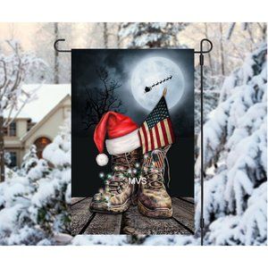 Christmas Military Boots Garden Flag - Honoring Heroes with Santa's Blessings